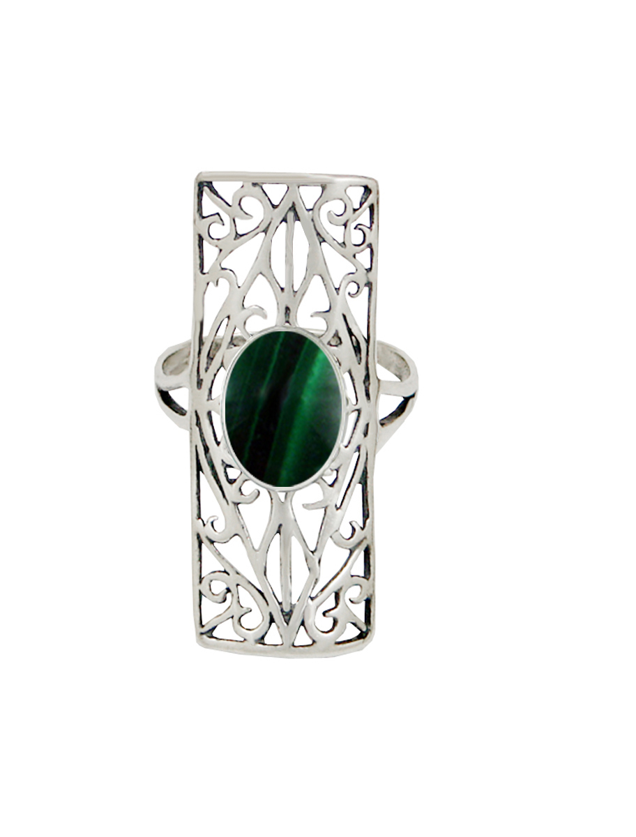 Sterling Silver Filigree Ring With Malachite Size 7